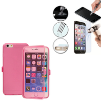 Apple iPhone 6 Plus/ 6s Plus: Coque Etui Housse Pochette silicone gel Portfeuille Livre rabat + 1 Film de protection d'écran Verre Trempé - ROSE