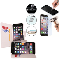 Apple iPhone 6 Plus/ 6s Plus: Etui Coque Housse Pochette Accessoires portefeuille support video cuir PU effet tissu + 1 Film de protection d'écran Verre Trempé - BLANC