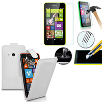 Nokia Lumia 630/ 635/ 638: Etui Coque Housse Pochette Accessoires simili cuir + 1 Film de protection d'écran Verre Trempé - BLANC