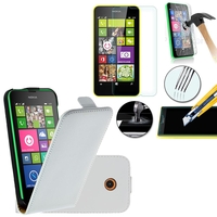 Nokia Lumia 630/ 635/ 638: Etui Coque Housse Pochette Accessoires cuir slim ultra fine + 1 Film de protection d'écran Verre Trempé - BLANC