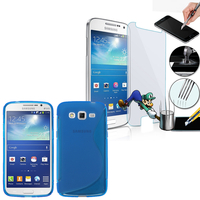 Samsung Galaxy Grand 2 SM-G7100 SM-G7102 SM-G7105 SM-G7106: Coque Etui Housse Pochette Accessoires Silicone Gel motif S-Line + 1 Film de protection d'écran Verre Trempé - BLEU