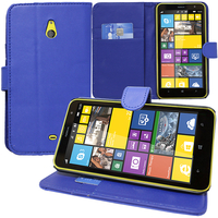 Nokia Lumia 1320: Accessoire Etui portefeuille Livre Housse Coque Pochette support vidéo cuir PU - BLEU FONCE