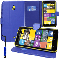 Nokia Lumia 1320: Accessoire Etui portefeuille Livre Housse Coque Pochette support vidéo cuir PU + mini Stylet - BLEU FONCE