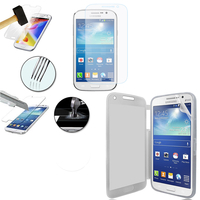 Samsung Galaxy Grand Plus/ Grand Neo/ Grand Lite I9060 I9062 I9060I i9080: Coque Etui Housse Pochette silicone gel Portfeuille Livre rabat + 1 Film de protection d'écran Verre Trempé - TRANSPARENT