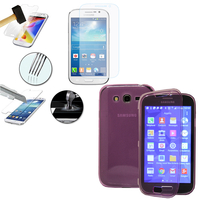 Samsung Galaxy Grand Plus/ Grand Neo/ Grand Lite I9060 I9062 I9060I i9080: Coque Etui Housse Pochette silicone gel Portfeuille Livre rabat + 1 Film de protection d'écran Verre Trempé - VIOLET