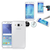 Samsung Galaxy J5 SM-J500F: Etui Housse Pochette Accessoires Coque gel UltraSlim + 1 Film de protection d'écran Verre Trempé - TRANSPARENT