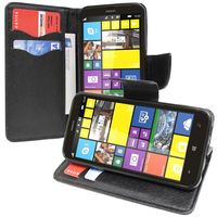 Nokia Lumia 1320: Accessoire Etui portefeuille Livre Housse Coque Pochette support vidéo cuir PU effet tissu - NOIR
