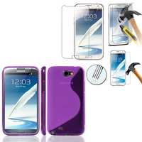 Samsung Galaxy Note 2 N7100/ N7105: Coque Etui Housse Pochette Accessoires Silicone Gel motif S-Line + 1 Film de protection d'écran Verre Trempé - VIOLET