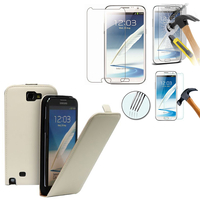 Samsung Galaxy Note 2 N7100/ N7105: Etui Coque Housse Pochette Accessoires cuir slim ultra fine + 1 Film de protection d'écran Verre Trempé - BLANC