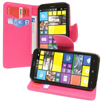 Nokia Lumia 1320: Accessoire Etui portefeuille Livre Housse Coque Pochette support vidéo cuir PU effet tissu - ROSE