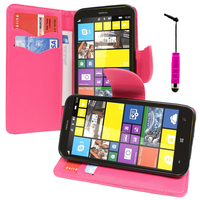 Nokia Lumia 1320: Accessoire Etui portefeuille Livre Housse Coque Pochette support vidéo cuir PU effet tissu + mini Stylet - ROSE