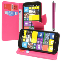 Nokia Lumia 1320: Accessoire Etui portefeuille Livre Housse Coque Pochette support vidéo cuir PU effet tissu + Stylet - ROSE