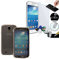 Samsung Galaxy S4 i9500/ i9505/ Value Edition I9515: Coque Etui Housse Pochette silicone gel Portfeuille Livre rabat + 1 Film de protection d'écran Verre Trempé - TRANSPARENT