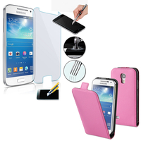 Samsung Galaxy S4 i9500/ i9505/ Value Edition I9515: Etui Coque Housse Pochette Accessoires cuir slim ultra fine + 1 Film de protection d'écran Verre Trempé - ROSE