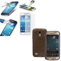 Samsung Galaxy S4 mini i9190/ S4 mini plus I9195I/ i9192/ i9195/ i9197: Coque Etui Housse Pochette silicone gel Portfeuille Livre rabat + 1 Film de protection d'écran Verre Trempé - GRIS