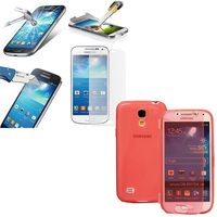 Samsung Galaxy S4 mini i9190/ S4 mini plus I9195I/ i9192/ i9195/ i9197: Coque Etui Housse Pochette silicone gel Portfeuille Livre rabat + 1 Film de protection d'écran Verre Trempé - ROSE