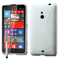 Nokia Lumia 1320: Accessoire Housse Etui Pochette Coque S silicone gel + Stylet - BLANC