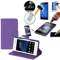 Sony Xperia Z3/ Z3 Dual D6603 D6643 D6653 D6616 D6633: Etui Coque Housse Pochette Accessoires portefeuille support video cuir PU + 1 Film de protection d'écran Verre Trempé - VIOLET