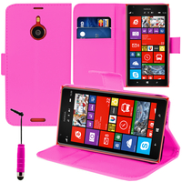 Nokia Lumia 1520: Accessoire Etui portefeuille Livre Housse Coque Pochette support vidéo cuir PU + mini Stylet - ROSE