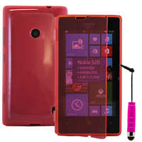 Nokia Lumia 520/ 525: Accessoire Coque Etui Housse Pochette silicone gel Portefeuille Livre rabat + mini Stylet - ROSE
