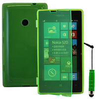 Nokia Lumia 520/ 525: Accessoire Coque Etui Housse Pochette silicone gel Portefeuille Livre rabat + mini Stylet - VERT