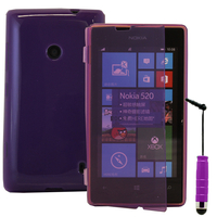 Nokia Lumia 520/ 525: Accessoire Coque Etui Housse Pochette silicone gel Portefeuille Livre rabat + mini Stylet - VIOLET