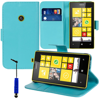 Nokia Lumia 520/ 525: Accessoire Etui portefeuille Livre Housse Coque Pochette support vidéo cuir PU + mini Stylet - BLEU