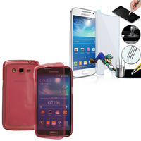Samsung Galaxy Grand 2 SM-G7100 SM-G7102 SM-G7105 SM-G7106: Coque Etui Housse Pochette silicone gel Portfeuille Livre rabat + 2 Films de protection d'écran Verre Trempé - ROSE