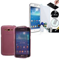 Samsung Galaxy Grand 2 SM-G7100 SM-G7102 SM-G7105 SM-G7106: Coque Etui Housse Pochette silicone gel Portfeuille Livre rabat + 2 Films de protection d'écran Verre Trempé - VIOLET