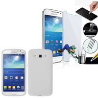 Samsung Galaxy Grand 2 SM-G7100 SM-G7102 SM-G7105 SM-G7106: Coque Etui Housse Pochette Accessoires Silicone Gel motif S-Line + 2 Films de protection d'écran Verre Trempé - BLANC
