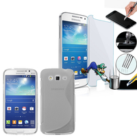 Samsung Galaxy Grand 2 SM-G7100 SM-G7102 SM-G7105 SM-G7106: Coque Etui Housse Pochette Accessoires Silicone Gel motif S-Line + 2 Films de protection d'écran Verre Trempé - TRANSPARENT