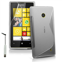 Nokia Lumia 520/ 525: Accessoire Housse Etui Pochette Coque S silicone gel + mini Stylet - TRANSPARENT