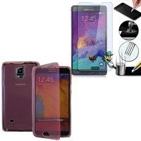 Samsung Galaxy Note 4 SM-N910F/ Note 4 Duos (Dual SIM) N9100/ Note 4 (CDMA)/ N910C: Coque Etui Housse Pochette silicone gel Portfeuille Livre rabat + 2 Films de protection d'écran Verre Trempé - ROSE