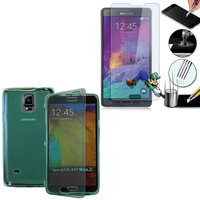 Samsung Galaxy Note 4 SM-N910F/ Note 4 Duos (Dual SIM) N9100/ Note 4 (CDMA)/ N910C: Coque Etui Housse Pochette silicone gel Portfeuille Livre rabat + 2 Films de protection d'écran Verre Trempé - VERT