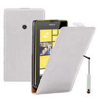 Nokia Lumia 520/ 525: Accessoire Housse coque etui cuir fine slim + mini Stylet - BLANC