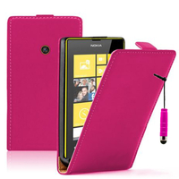 Nokia Lumia 520/ 525: Accessoire Housse coque etui cuir fine slim + mini Stylet - ROSE