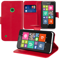 Nokia Lumia 530/ 530 Dual Sim: Accessoire Etui portefeuille Livre Housse Coque Pochette support vidéo cuir PU - ROUGE