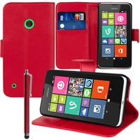 Nokia Lumia 530/ 530 Dual Sim: Accessoire Etui portefeuille Livre Housse Coque Pochette support vidéo cuir PU + Stylet - ROUGE