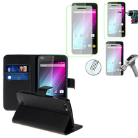 Wiko Lenny: Etui Coque Housse Pochette Accessoires portefeuille support video cuir PU + 2 Films de protection d'écran Verre Trempé - NOIR