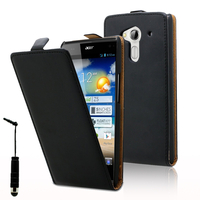 Acer Liquid Z5 Duos: Accessoire Housse coque etui cuir fine slim + mini Stylet - NOIR