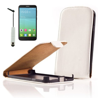 Alcatel Idol 2 S 6050Y/ 6050A/ 6050F/ Alcatel Idol 2: Accessoire Housse coque etui cuir fine slim + mini Stylet - BLANC