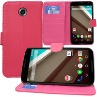 Motorola Nexus 6/ Nexus X: Accessoire Etui portefeuille Livre Housse Coque Pochette support vidéo cuir PU - ROSE