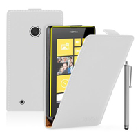 Nokia Lumia 530/ 530 Dual Sim: Accessoire Housse coque etui cuir fine slim + Stylet - BLANC