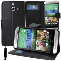 HTC One (E8)/ (E8) Ace/ (E8) dual sim/ (E8) CDMA: Accessoire Etui portefeuille Livre Housse Coque Pochette support vidéo cuir PU + mini Stylet - NOIR