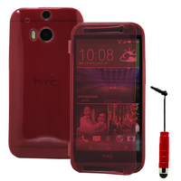 HTC One (M8)/ One M8s/ Dual Sim/ (M8) Eye/ M8 For Windows/ HTC Butterfly 2: Accessoire Coque Etui Housse Pochette silicone gel Portefeuille Livre rabat + mini Stylet - ROUGE