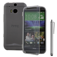 HTC One (M8)/ One M8s/ Dual Sim/ (M8) Eye/ M8 For Windows/ HTC Butterfly 2: Accessoire Coque Etui Housse Pochette silicone gel Portefeuille Livre rabat + Stylet - TRANSPARENT