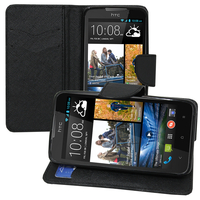 HTC Desire 516 dual sim: Accessoire Etui portefeuille Livre Housse Coque Pochette support vidéo cuir PU effet tissu - NOIR