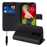 LG G2 Mini LTE Dual Sim D618 D620 D620R D620K: Accessoire Etui portefeuille Livre Housse Coque Pochette support vidéo cuir PU + mini Stylet - NOIR