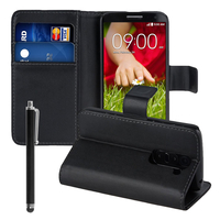 LG G2 Mini LTE Dual Sim D618 D620 D620R D620K: Accessoire Etui portefeuille Livre Housse Coque Pochette support vidéo cuir PU + Stylet - NOIR