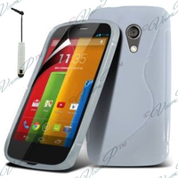 Motorola Moto G X1032/ Forte/ Grip Shell/ LTE 4G: Accessoire Housse Etui Pochette Coque S silicone gel + mini Stylet - BLANC